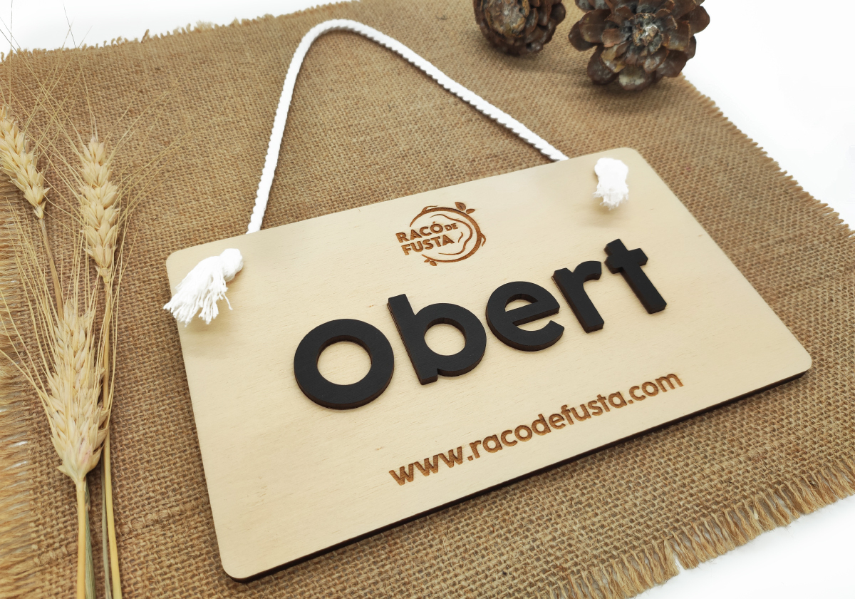 RacoDeFusta Letrero Madera Abierto Cerrado